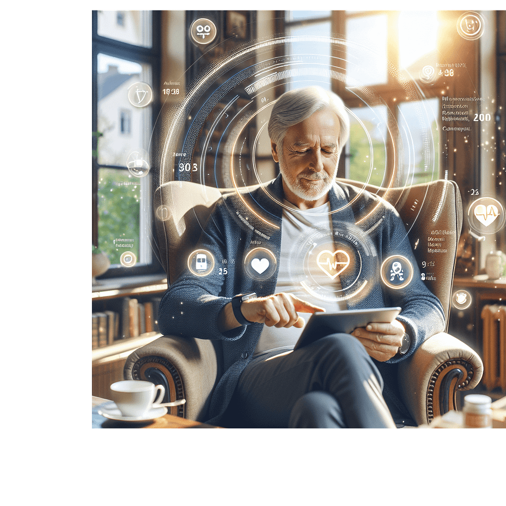 Ein älterer Mann nutzt KI im privaten, wie beruflichen Bereich